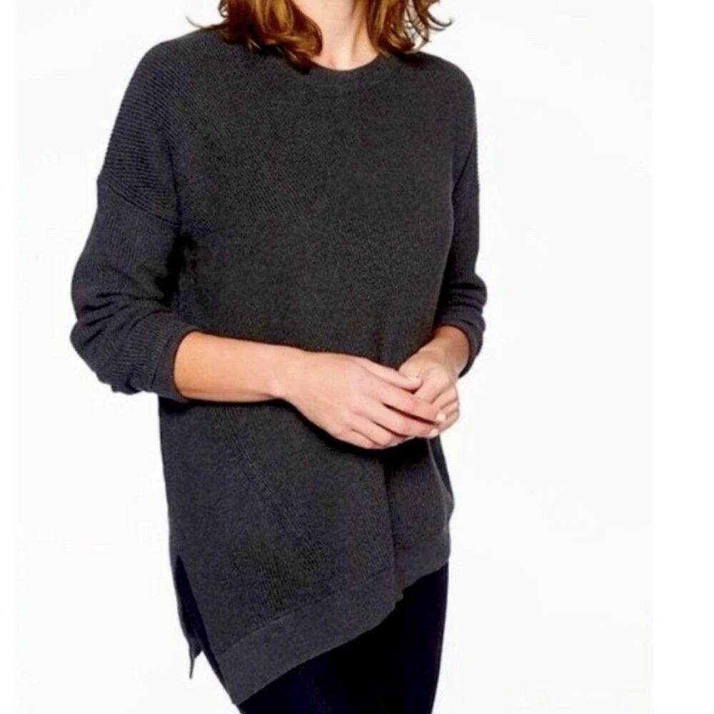 Athleta Gray Rest Day Asymmetrical Side Tie Knit Pullover Crewneck Sweater M